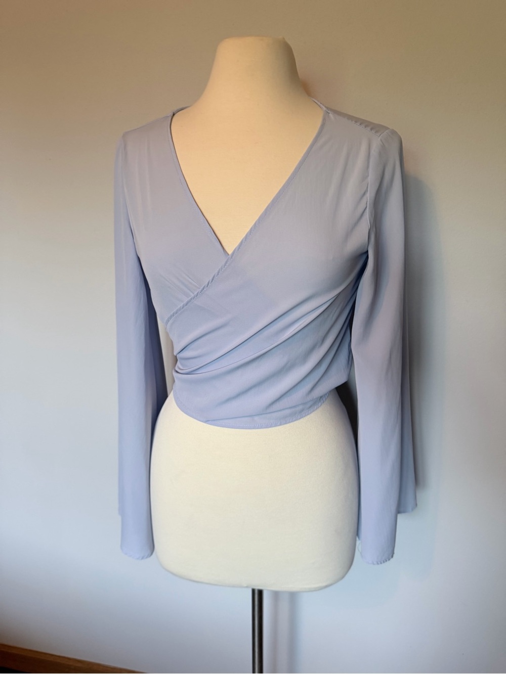 Light Blue Wrap Bell-Sleeve Women's Top